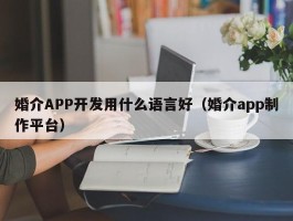 婚介APP开发用什么语言好（婚介app制作平台）
