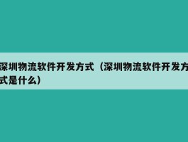 深圳物流软件开发方式（深圳物流软件开发方式是什么）