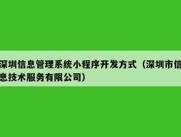 深圳信息管理系统小程序开发方式（深圳市信息技术服务有限公司）