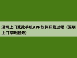 深圳上门家政手机APP软件开发过程（深圳上门家政服务）