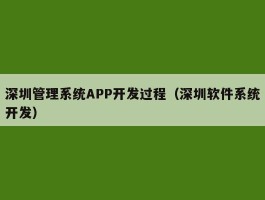 深圳管理系统APP开发过程（深圳软件系统开发）