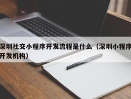 深圳社交小程序开发流程是什么（深圳小程序开发机构）