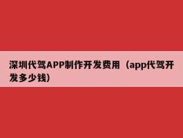 深圳代驾APP制作开发费用（app代驾开发多少钱）