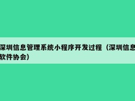 深圳信息管理系统小程序开发过程（深圳信息软件协会）