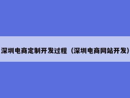 深圳电商定制开发过程（深圳电商网站开发）