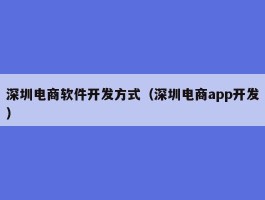 深圳电商软件开发方式（深圳电商app开发）