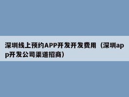 深圳线上预约APP开发开发费用（深圳app开发公司渠道招商）