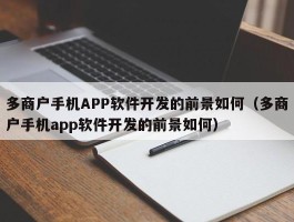 多商户手机APP软件开发的前景如何（多商户手机app软件开发的前景如何）