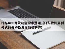 打车APP开发功能需求整理（打车软件盈利模式的分析及发展前景研究）