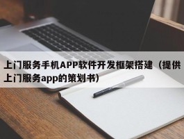 上门服务手机APP软件开发框架搭建（提供上门服务app的策划书）