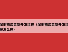 深圳物流定制开发过程（深圳物流定制开发过程怎么样）