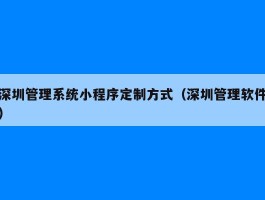 深圳管理系统小程序定制方式（深圳管理软件）