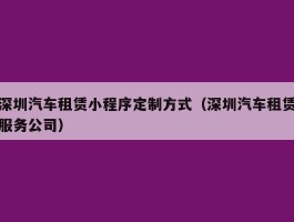 深圳汽车租赁小程序定制方式（深圳汽车租赁服务公司）
