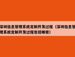 深圳信息管理系统定制开发过程（深圳信息管理系统定制开发过程包括哪些）