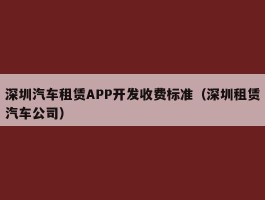 深圳汽车租赁APP开发收费标准（深圳租赁汽车公司）