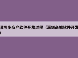 深圳多商户软件开发过程（深圳商城软件开发）