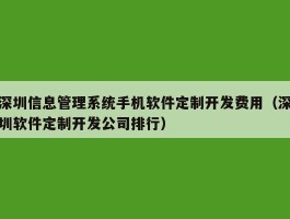 深圳信息管理系统手机软件定制开发费用（深圳软件定制开发公司排行）