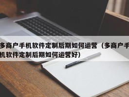 多商户手机软件定制后期如何运营（多商户手机软件定制后期如何运营好）