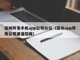 深圳开发手机app公司价位（深圳app开发公司渠道招商）
