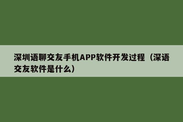 深圳语聊交友手机APP软件开发过程(深语交友软件是什么)
