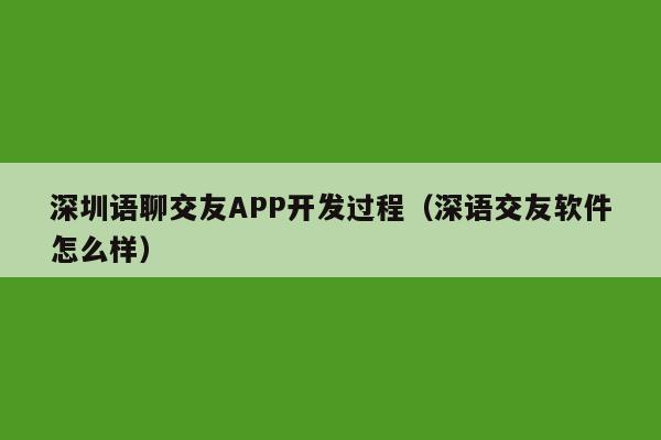 深圳语聊交友APP开发过程(深语交友软件怎么样)